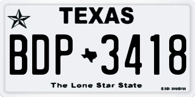 TX license plate BDP3418