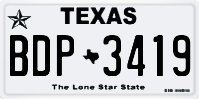 TX license plate BDP3419