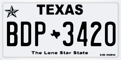 TX license plate BDP3420