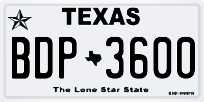 TX license plate BDP3600
