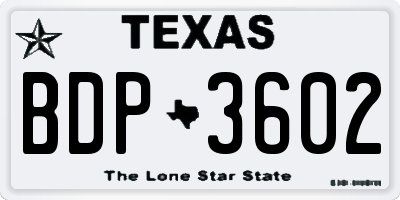 TX license plate BDP3602