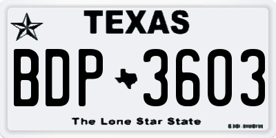 TX license plate BDP3603