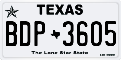 TX license plate BDP3605