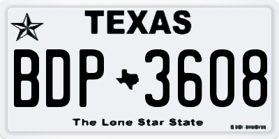TX license plate BDP3608