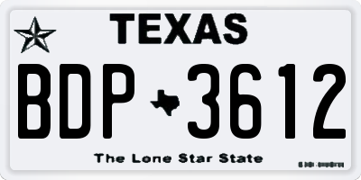 TX license plate BDP3612