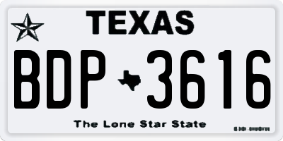 TX license plate BDP3616