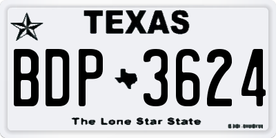 TX license plate BDP3624