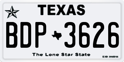 TX license plate BDP3626
