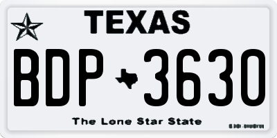 TX license plate BDP3630