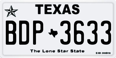 TX license plate BDP3633