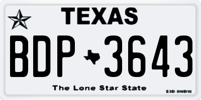TX license plate BDP3643