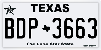 TX license plate BDP3663