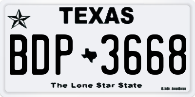 TX license plate BDP3668