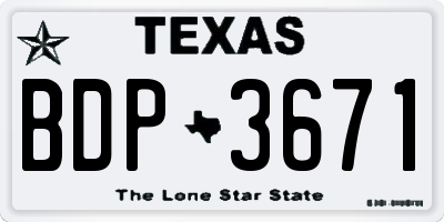 TX license plate BDP3671