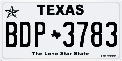 TX license plate BDP3783