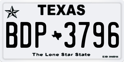 TX license plate BDP3796