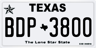 TX license plate BDP3800