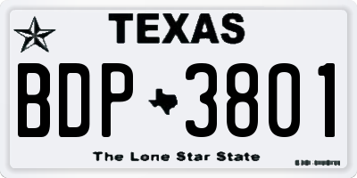 TX license plate BDP3801
