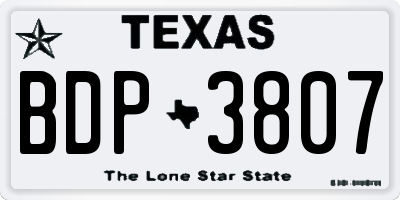 TX license plate BDP3807