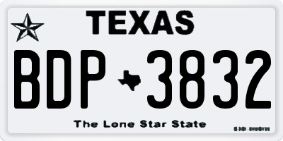TX license plate BDP3832
