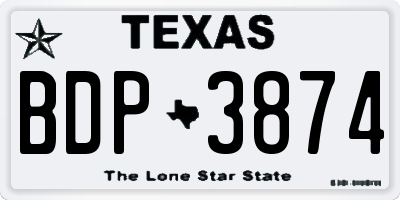 TX license plate BDP3874