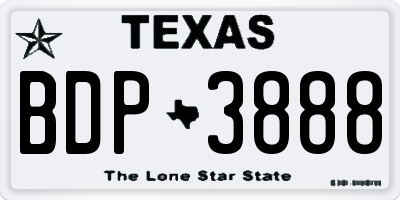 TX license plate BDP3888
