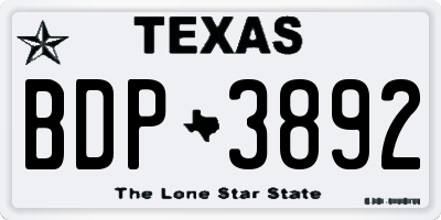 TX license plate BDP3892