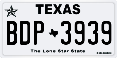 TX license plate BDP3939