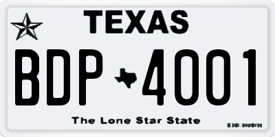 TX license plate BDP4001