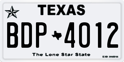 TX license plate BDP4012