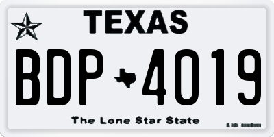 TX license plate BDP4019