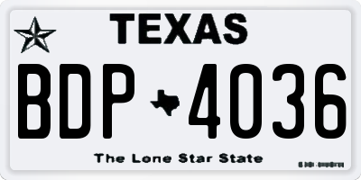 TX license plate BDP4036