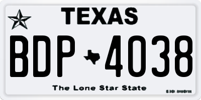 TX license plate BDP4038