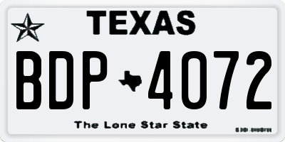 TX license plate BDP4072