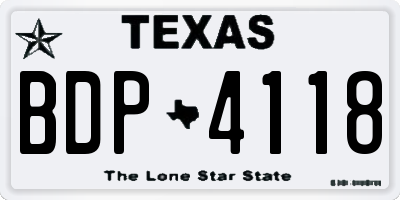TX license plate BDP4118