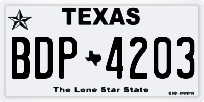 TX license plate BDP4203