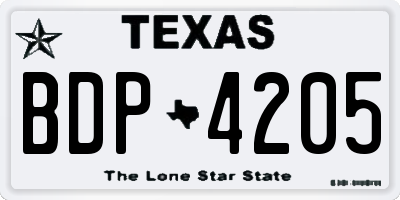 TX license plate BDP4205