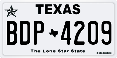 TX license plate BDP4209