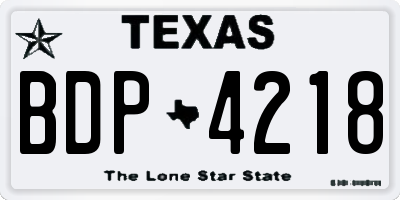 TX license plate BDP4218