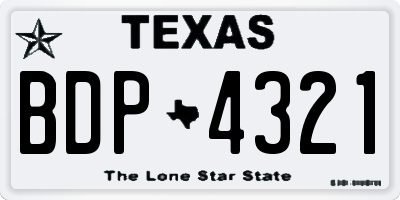 TX license plate BDP4321