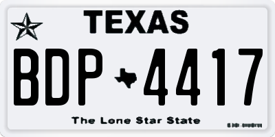 TX license plate BDP4417