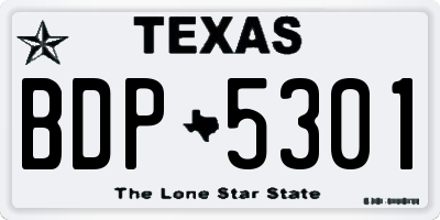 TX license plate BDP5301