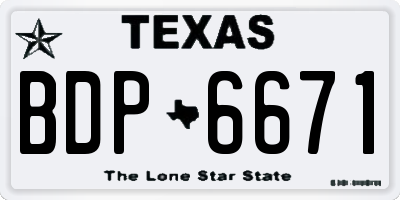 TX license plate BDP6671
