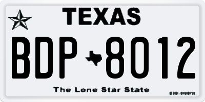 TX license plate BDP8012