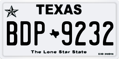 TX license plate BDP9232