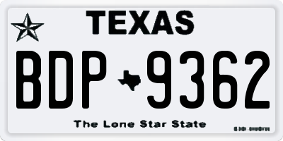 TX license plate BDP9362