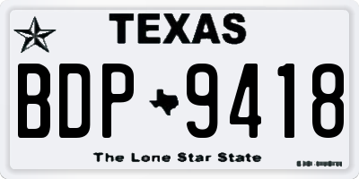 TX license plate BDP9418
