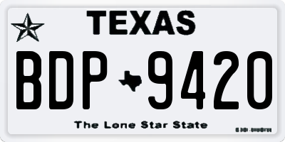 TX license plate BDP9420