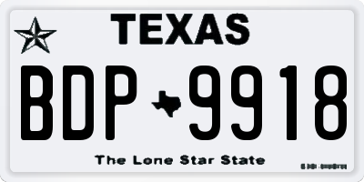 TX license plate BDP9918