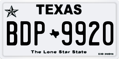 TX license plate BDP9920